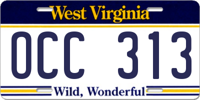 WV license plate OCC313