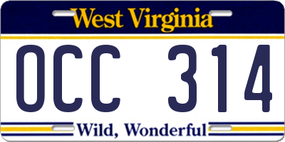 WV license plate OCC314