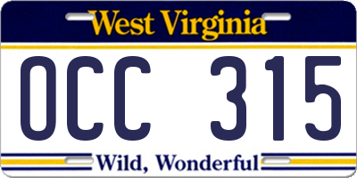 WV license plate OCC315