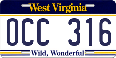 WV license plate OCC316