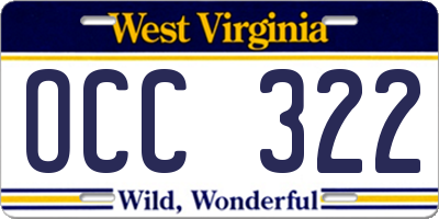 WV license plate OCC322