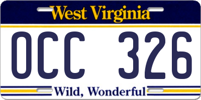 WV license plate OCC326
