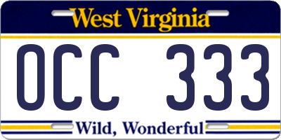 WV license plate OCC333