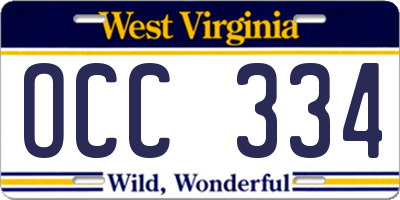 WV license plate OCC334