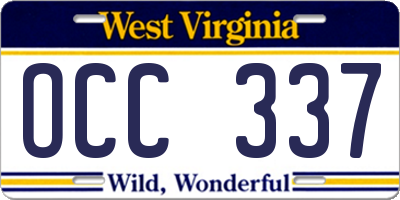 WV license plate OCC337