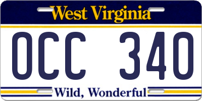 WV license plate OCC340