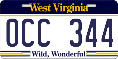 WV license plate OCC344