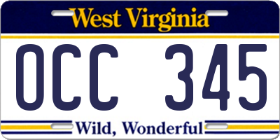 WV license plate OCC345