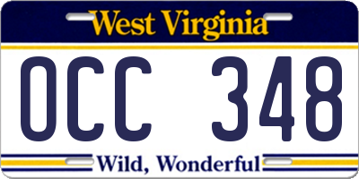 WV license plate OCC348