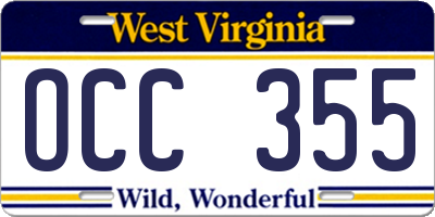 WV license plate OCC355