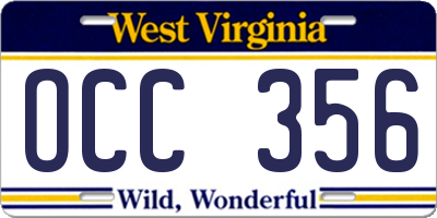 WV license plate OCC356