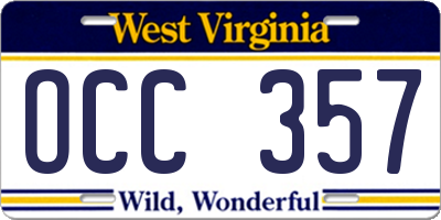 WV license plate OCC357