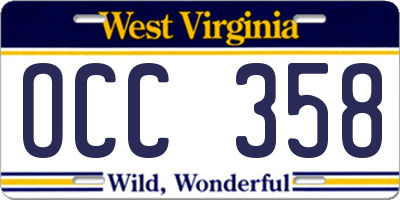 WV license plate OCC358