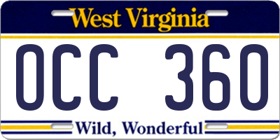 WV license plate OCC360