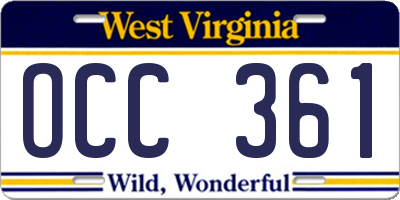 WV license plate OCC361
