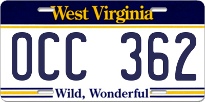WV license plate OCC362