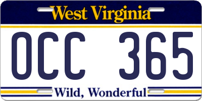 WV license plate OCC365