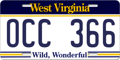 WV license plate OCC366