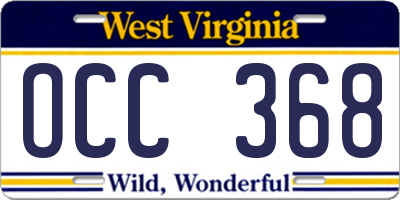 WV license plate OCC368