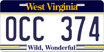WV license plate OCC374