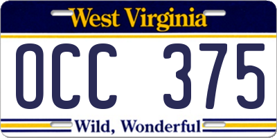 WV license plate OCC375