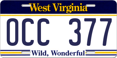 WV license plate OCC377