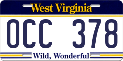 WV license plate OCC378
