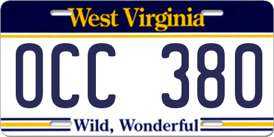 WV license plate OCC380