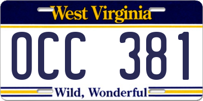WV license plate OCC381