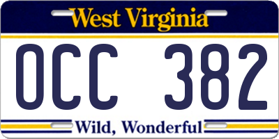 WV license plate OCC382