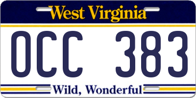 WV license plate OCC383