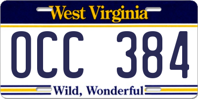 WV license plate OCC384
