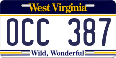 WV license plate OCC387