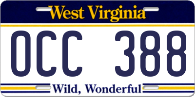 WV license plate OCC388