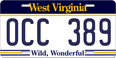 WV license plate OCC389