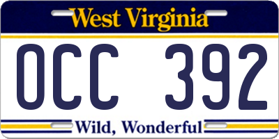 WV license plate OCC392