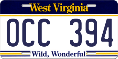 WV license plate OCC394