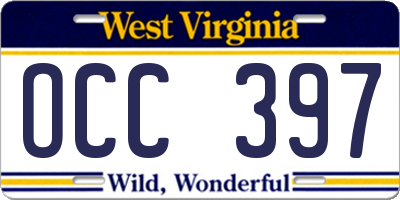 WV license plate OCC397