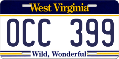 WV license plate OCC399