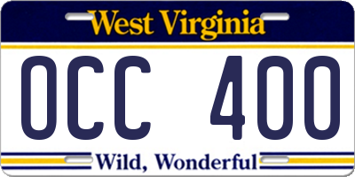 WV license plate OCC400