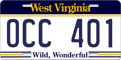 WV license plate OCC401