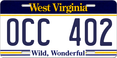WV license plate OCC402
