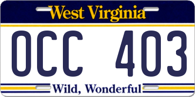 WV license plate OCC403