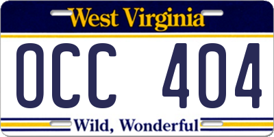 WV license plate OCC404
