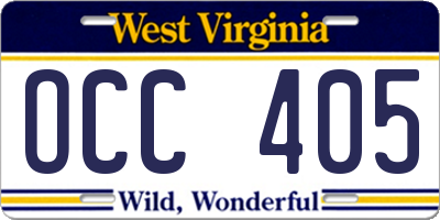 WV license plate OCC405