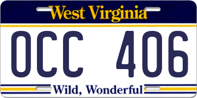 WV license plate OCC406