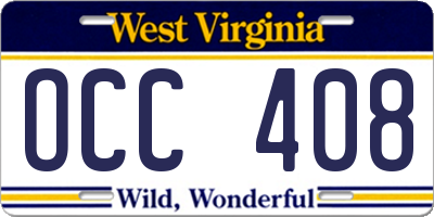 WV license plate OCC408