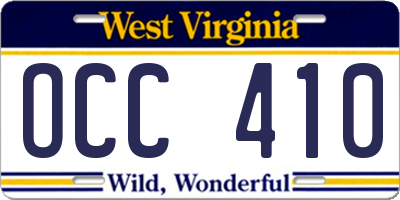WV license plate OCC410