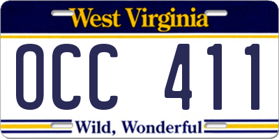WV license plate OCC411