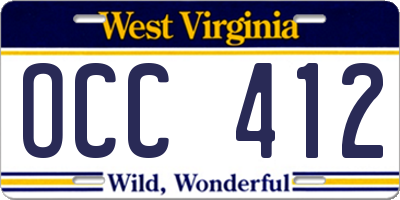 WV license plate OCC412
